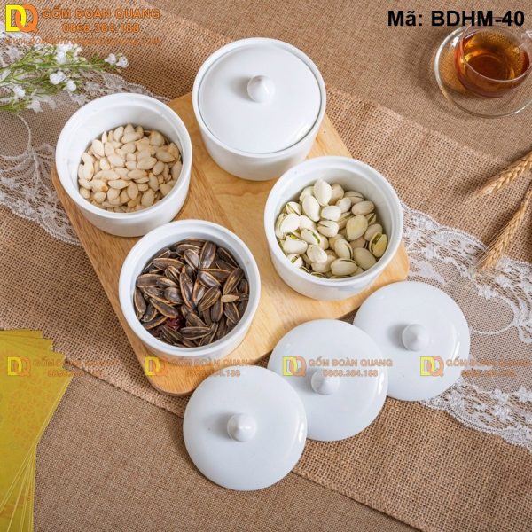 Hũ bánh kẹo tết đẹp - Bộ 4 hũ sứ trắng mã BDHM-40 - Ảnh 2
