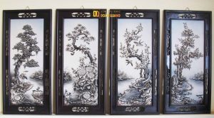 Tranh sứ tứ quý trắng đen