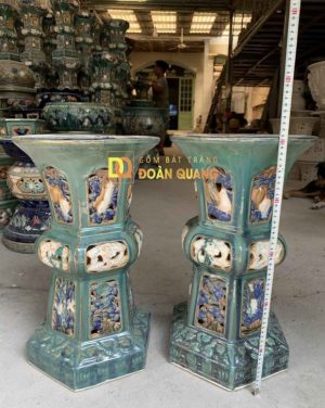 Đôn lục giác men xanh đồng trổ bông