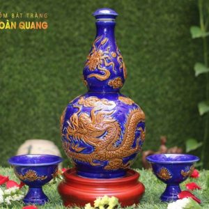 Nậm rượu hồ lô men thúy lam