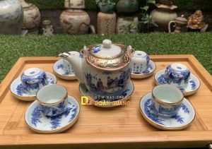 ấm chén men lam bọc đồng