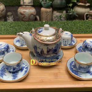 ấm chén men lam bọc đồng