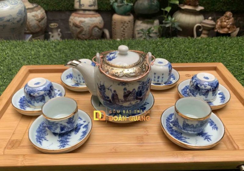 ấm chén men lam bọc đồng