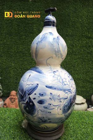Bình Hồ Lô Đựng Rượu Vẽ Sen Cá Chép