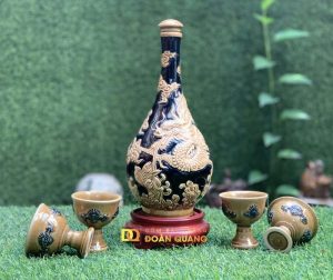bộ bình rượu men hoàng thổ rồng nổi