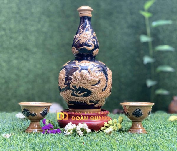 Nậm rượu hồ lô men hoàng thổ