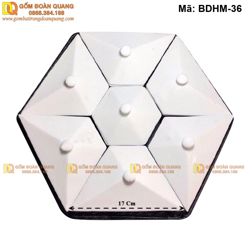 Khay đựng bánh kẹo cao cấp sứ trắng luc giác mã BDHM-36