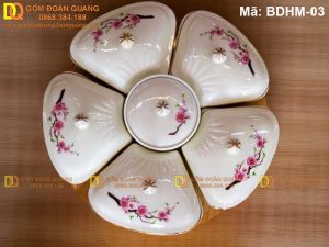 Khay đựng mứt Bát Tràng vẽ đào mã BDHM-03