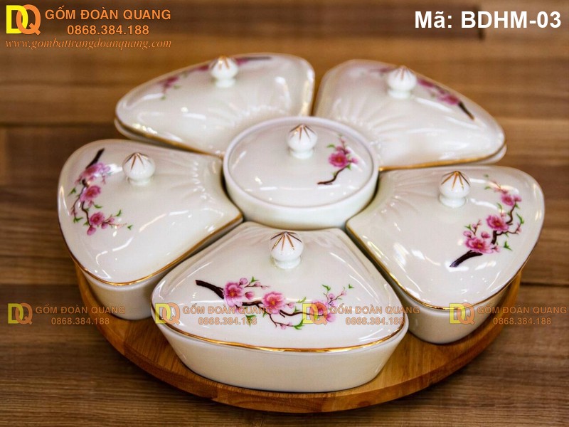 Khay đựng mứt Bát Tràng vẽ đào mã BDHM-03 - Ảnh 2