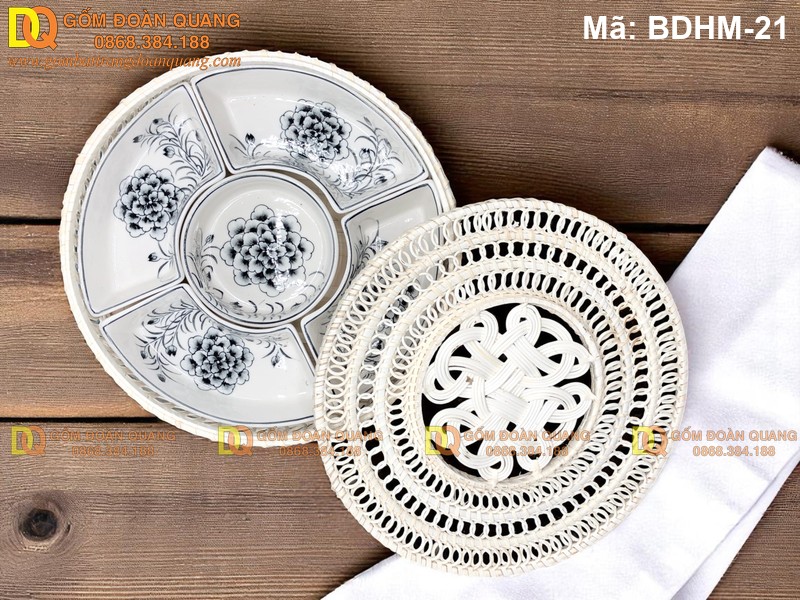 Khay đựng mứt đẹp gốm sứ vẽ tay mã BDHM-21
