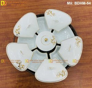 Khay đựng mứt sang trọng với sen mạ vàng mã BDHM-54