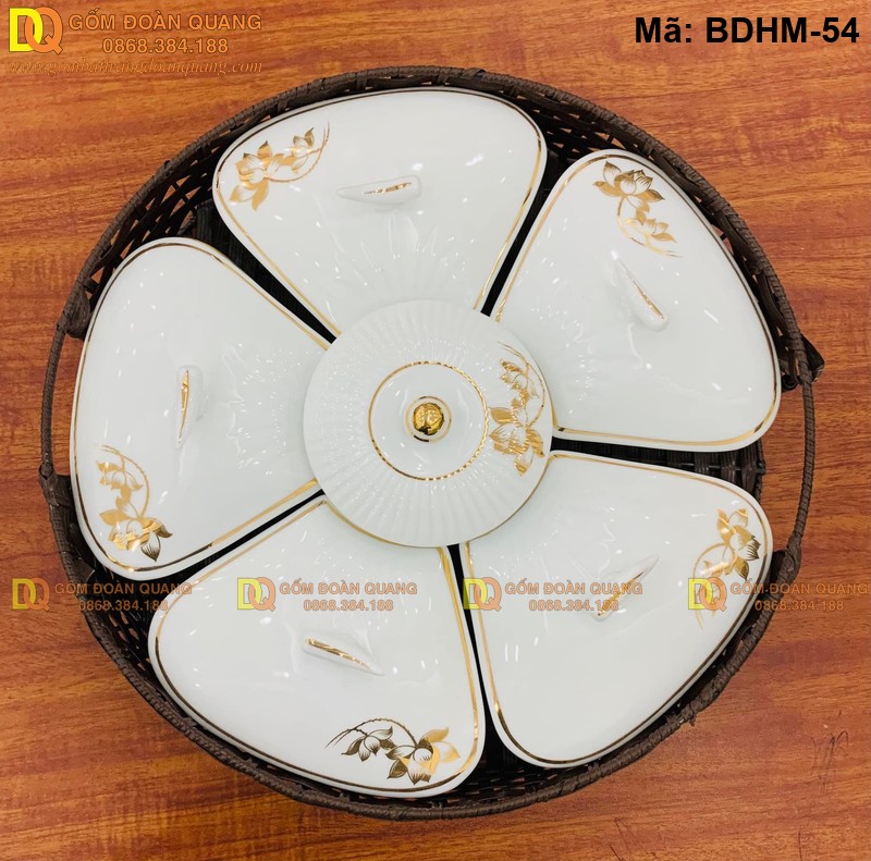 Khay đựng mứt sang trọng với sen mạ vàng mã BDHM-54 - Ảnh 2