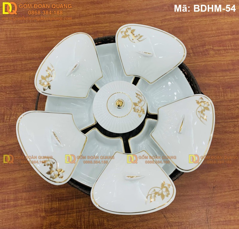 Khay đựng mứt sang trọng với sen mạ vàng mã BDHM-54