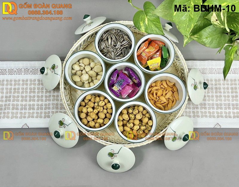 Khay đựng mứt tết bằng gốm Bát Tràng mã BDHM-10