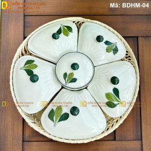 Khay gốm Bát Tràng đựng bánh kẹo ngày tết mã BDHM-04