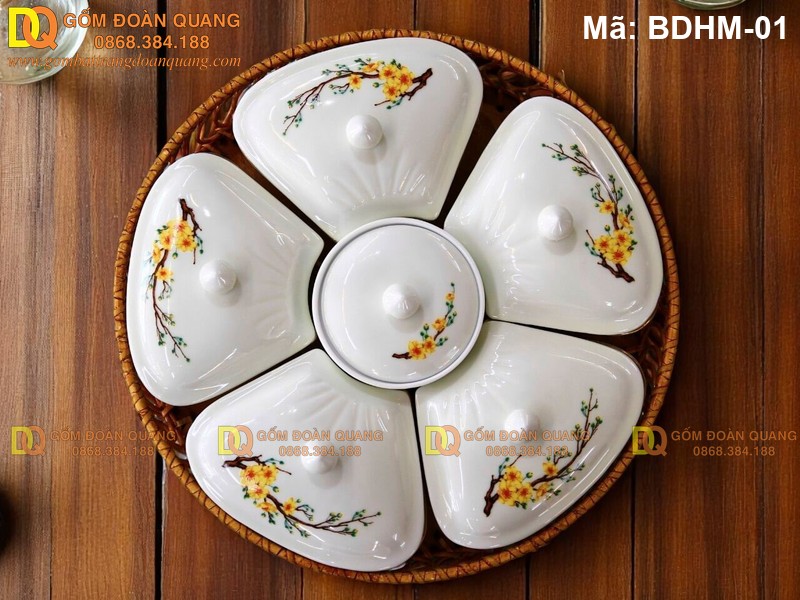 Khay mứt Bát Tràng cảnh hoa mai vàng mã BDHM-01