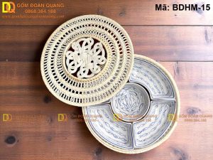 Khay mứt sứ Bát Tràng đẹp sang trọng mã BDHM-15