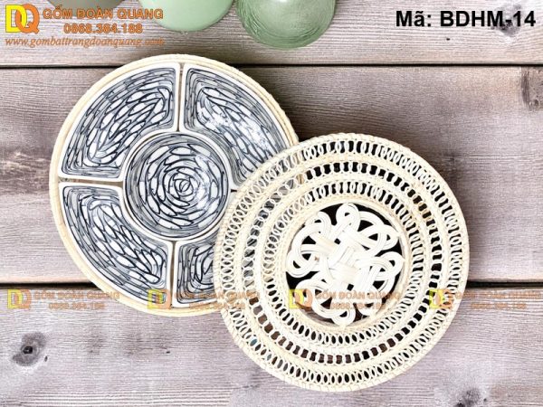 Khay mứt sứ cao cấp Bát Tràng mã BDHM-14
