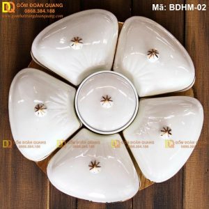 Khay mứt sứ trắng Bát Tràng mã BDHM-02