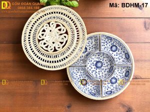 Khay mứt tết Bát Tràng đẹp giá rẻ kèm khay mây mã BDHM-17