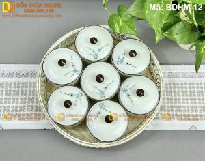 Khay sứ đựng bánh mứt cao cấp vẽ đào xanh mã BDHM-12