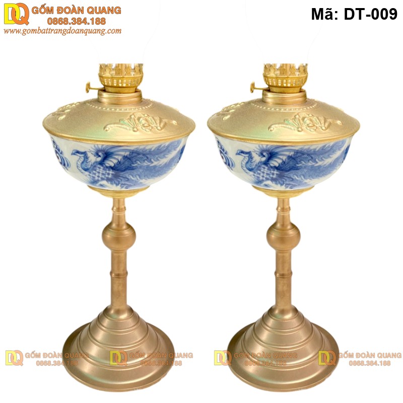 Mẫu chân đèn dầu bằng đồng, thân sứ Bát Tràng mã DT-009 - Ảnh 2