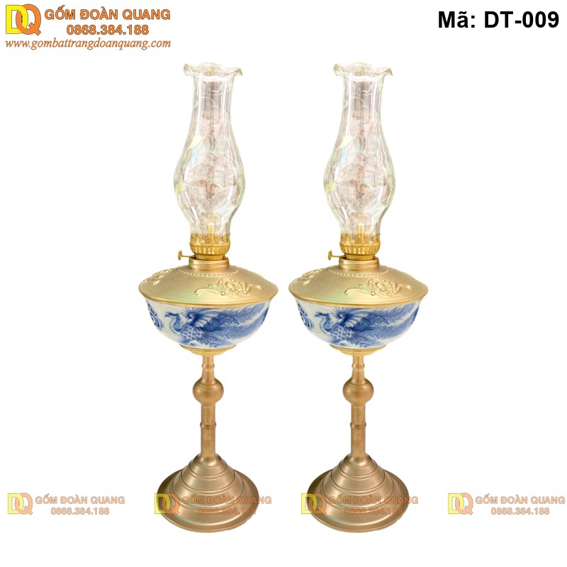 Mẫu chân đèn dầu bằng đồng, thân sứ Bát Tràng mã DT-009 - Ảnh 4