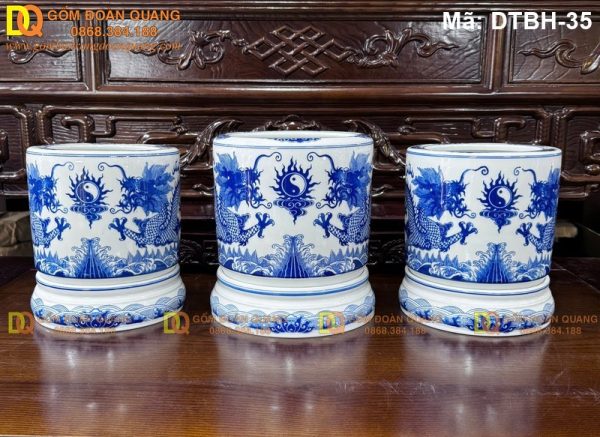 Bát hương Bát Tràng đẹp vẽ tay cảnh Rông mã DTBH-35