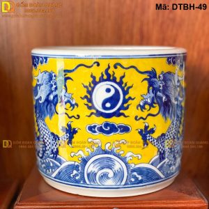 Bát hương cao cấp vẽ tay trên nền sứ màu vàng mã DTBH-49