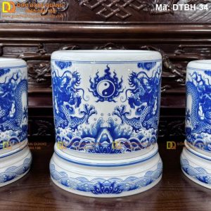 Bát hương đẹp màu xanh lam kèm kỷ sứ đồng bộ mã DTBH-34 - Ảnh 2