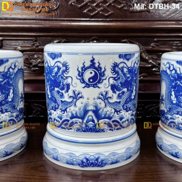 Bát hương đẹp màu xanh lam kèm kỷ sứ đồng bộ mã DTBH-34 - Ảnh 2