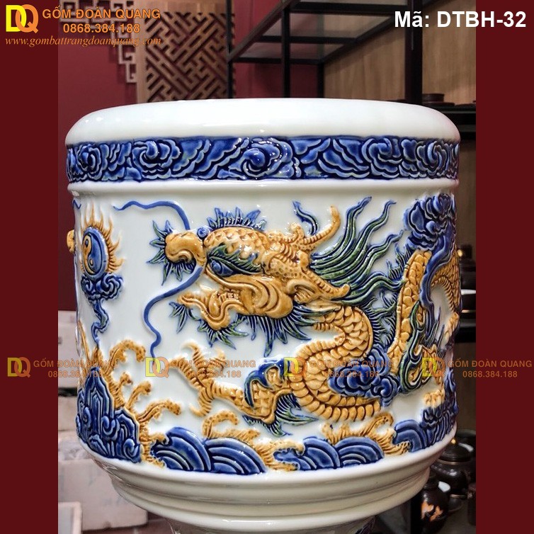 Bát hương đẹp men ngọc đắp nổi Rồng