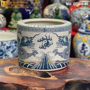 Bát hương giá rẻ men rạn trơn cảnh Rồng mã DTBH-46