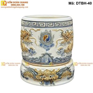 Bát hương màu Trắng đắp nổi Rồng vàng mã DTBH-40