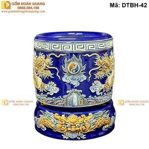 Bát hương màu Xanh Dương đắp nổi Rồng vàng mã DTBH-42