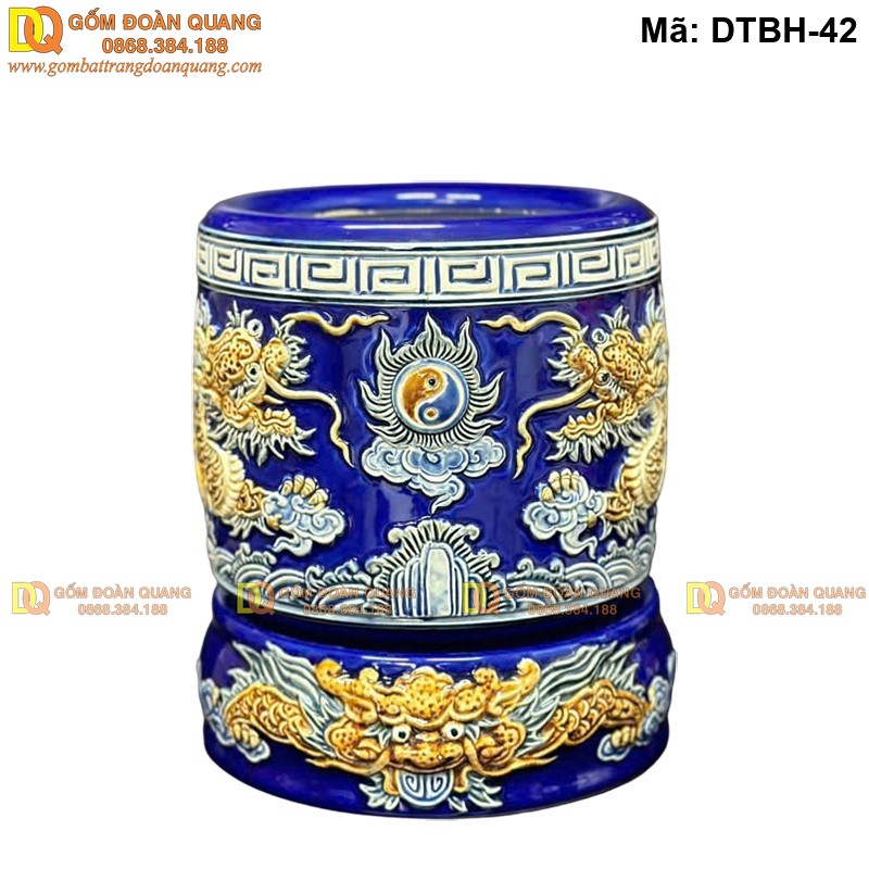 Bát hương màu Xanh Dương đắp nổi Rồng vàng mã DTBH-42