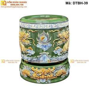 Bát hương màu Xanh Lá đắp nổi Rồng vàng mã DTBH-39