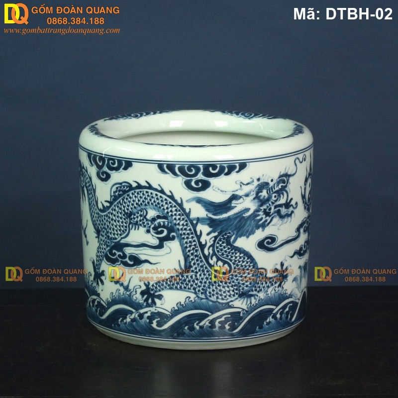 Bát hương men lam huế cao cấp vẽ rồng mã DTBH-02 - Ảnh 3