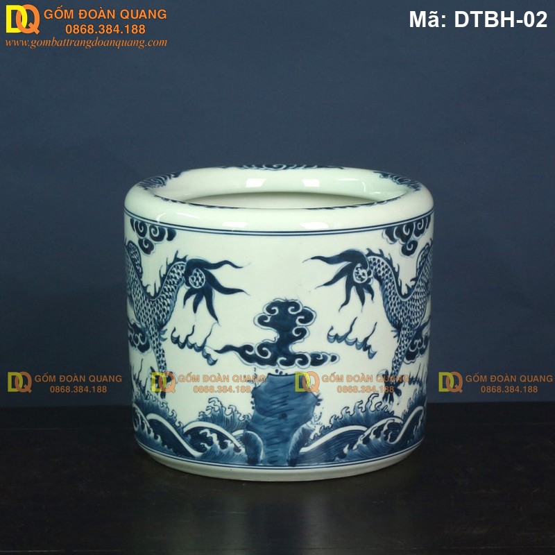 Bát hương men lam huế cao cấp vẽ rồng mã DTBH-02 - Ảnh 4