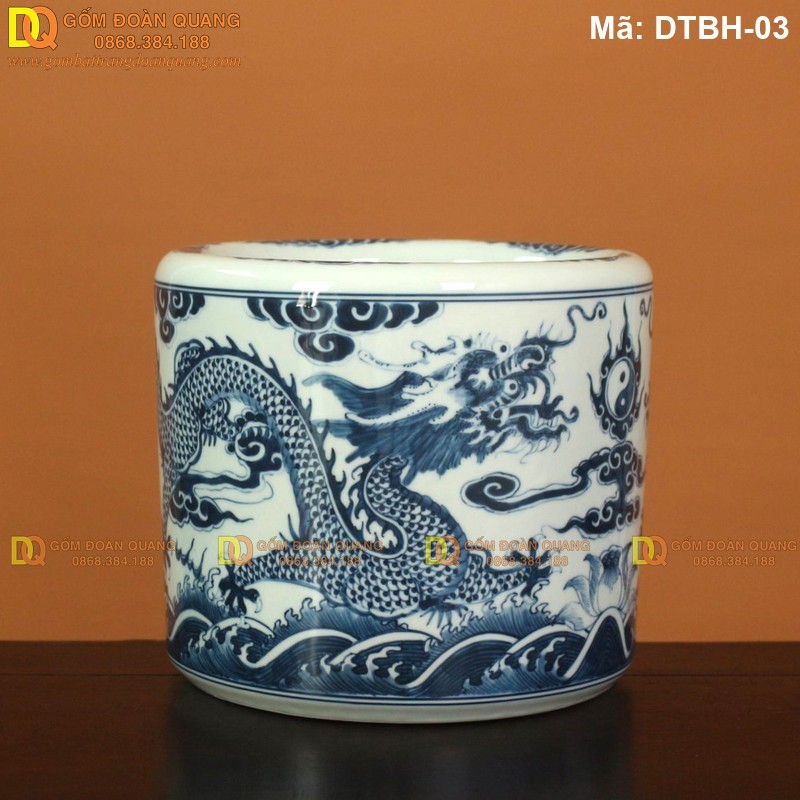 Bát hương men lam huế vẽ rồng cao cấp mã DTBH-03 - Ảnh 2
