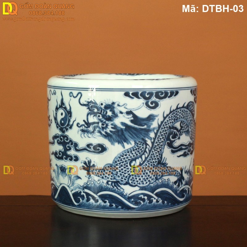 Bát hương men lam huế vẽ rồng cao cấp mã DTBH-03 - Ảnh 3