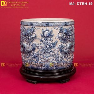 Bát hương men rạn đắp nổi rồng xanh mã DTBH-19