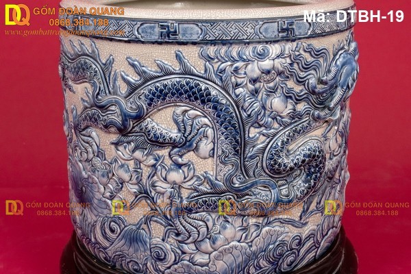 Bát hương men rạn đắp nổi rồng xanh mã DTBH-19 - Ảnh 4