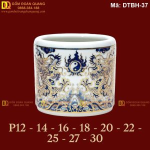 Bát hương vẽ mạ vàng cao cấp cảnh Rồng mã DTBH-37