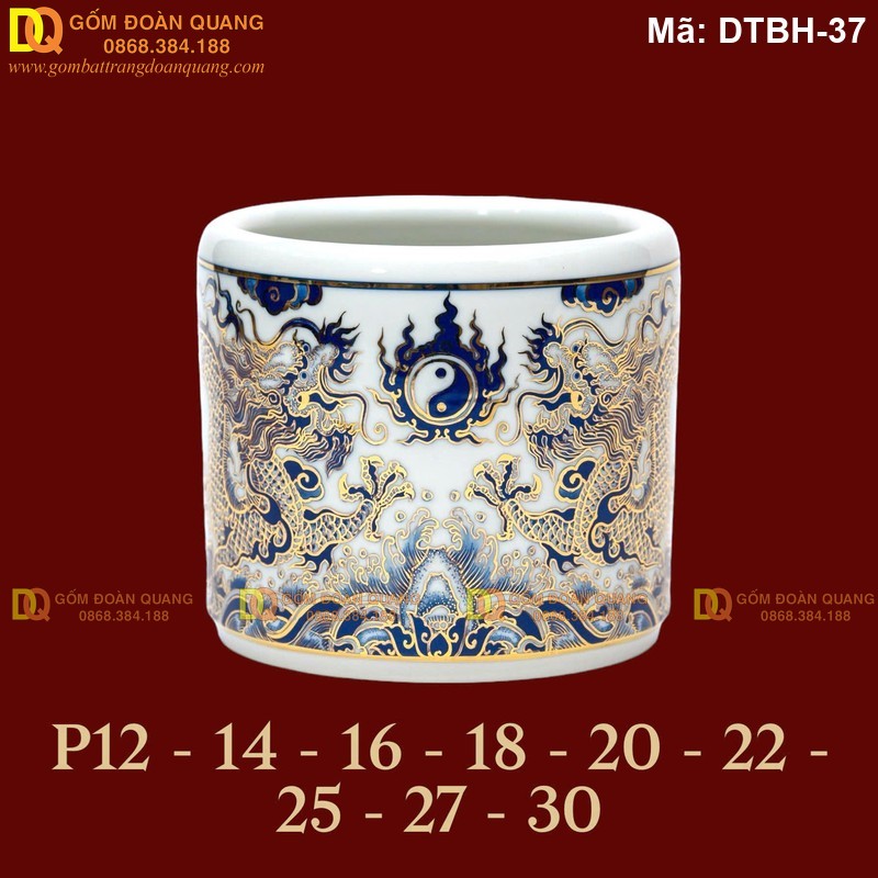 Bát hương vẽ mạ vàng cao cấp cảnh Rồng mã DTBH-37