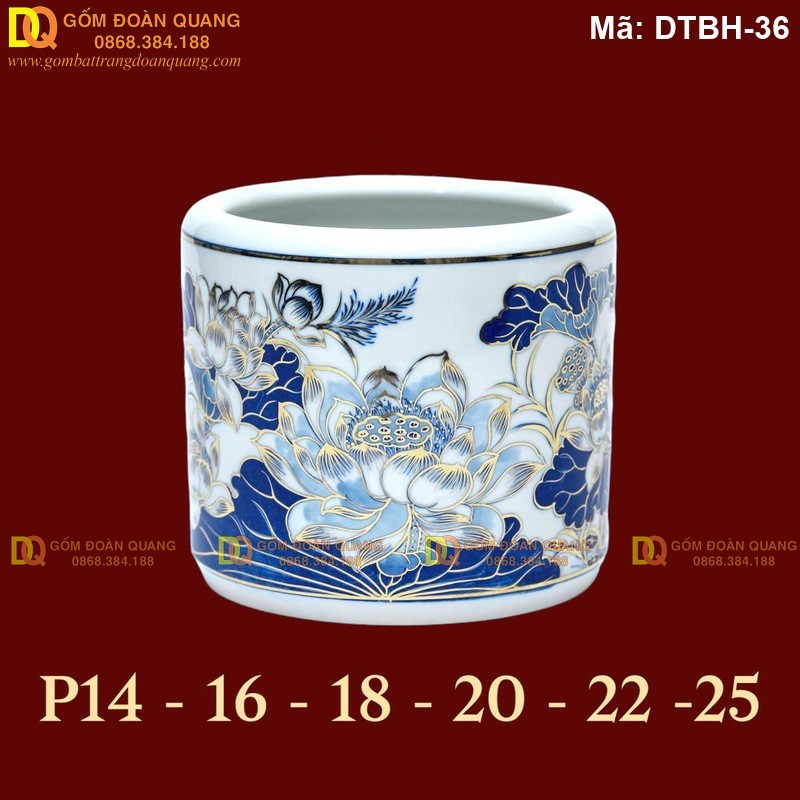 Bát hương vẽ mạ vàng cao cấp cảnh Sen mã DTBH-36