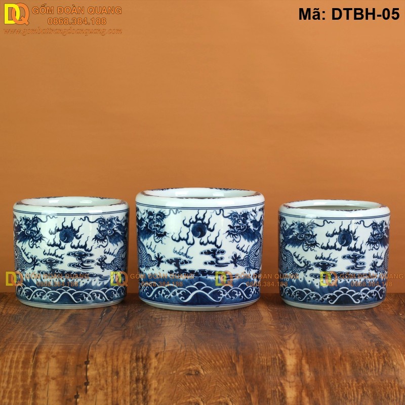 Bát nhang Bát Tràng màu men lam huế đẹp mã DTBH-05