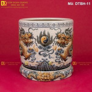Bát nhang men rạn đắp nổi Rồng mã DTBH-11