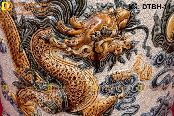 Bát nhang men rạn đắp nổi Rồng mã DTBH-11 - Ảnh 2