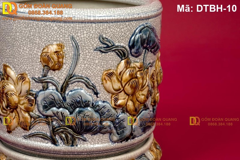 Bát nhang men rạn đắp nổi Sen mã DTBH-10 - Ảnh 2